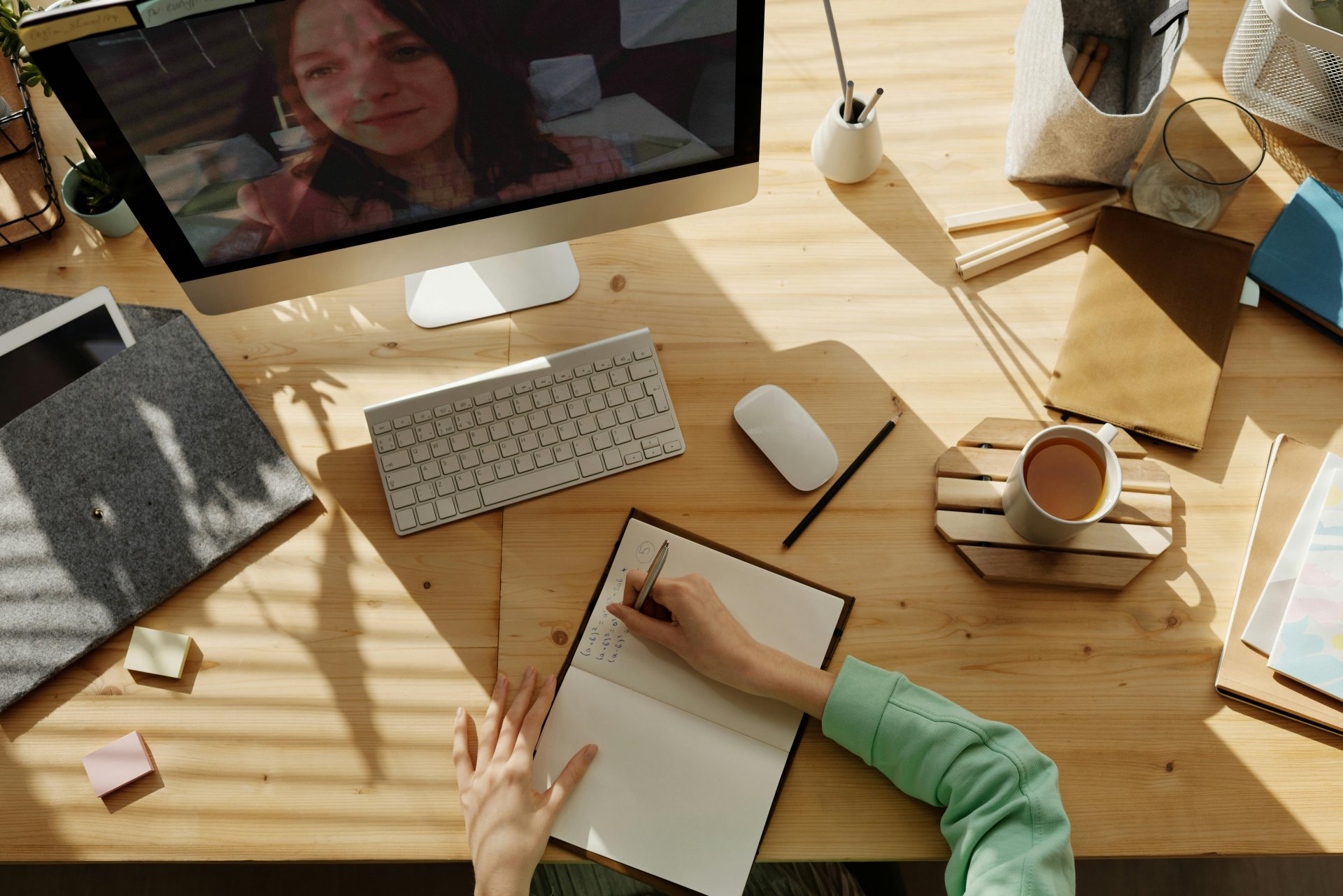 Working with documents on laptop