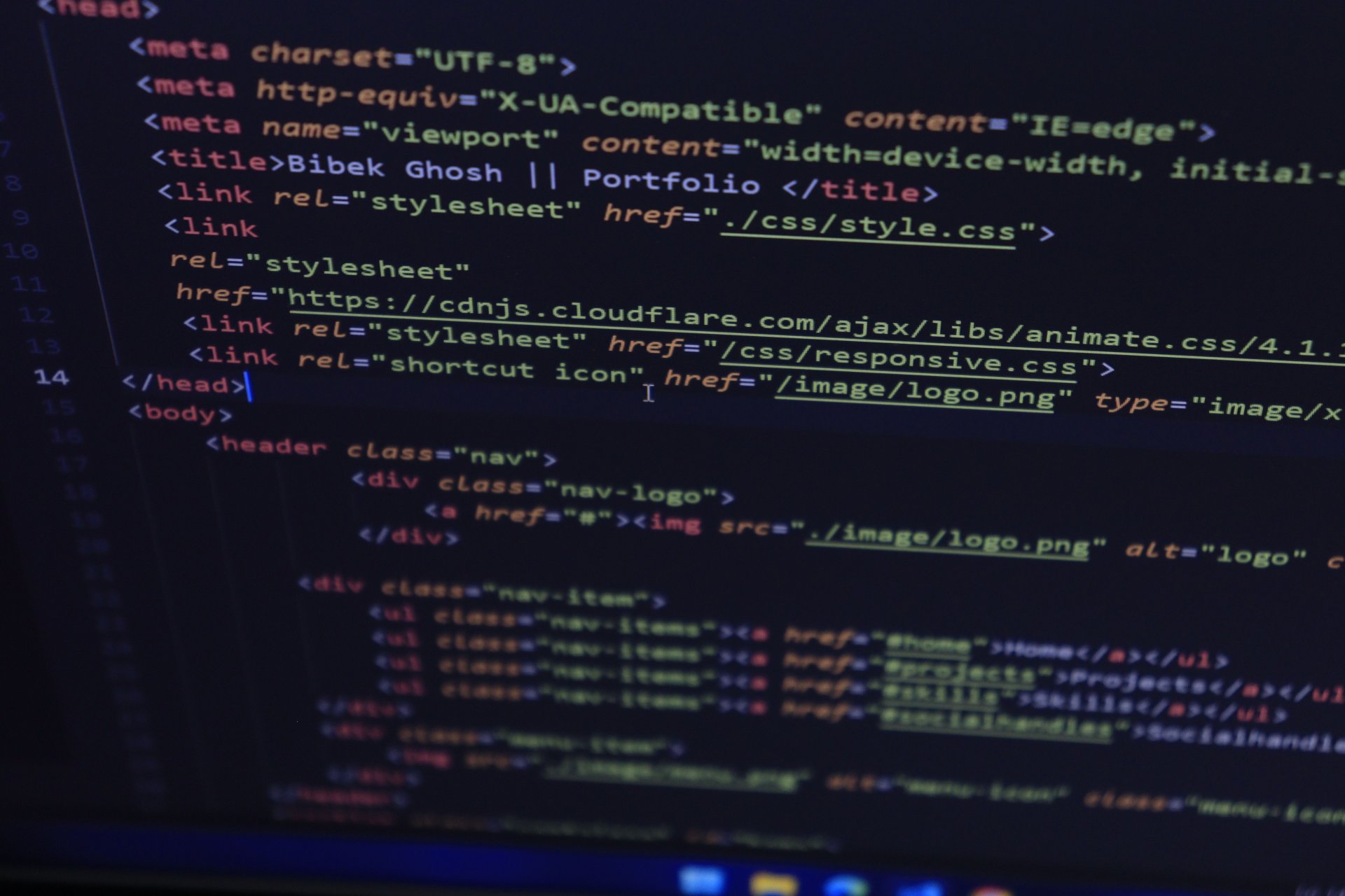 HTML source code open in a text editor