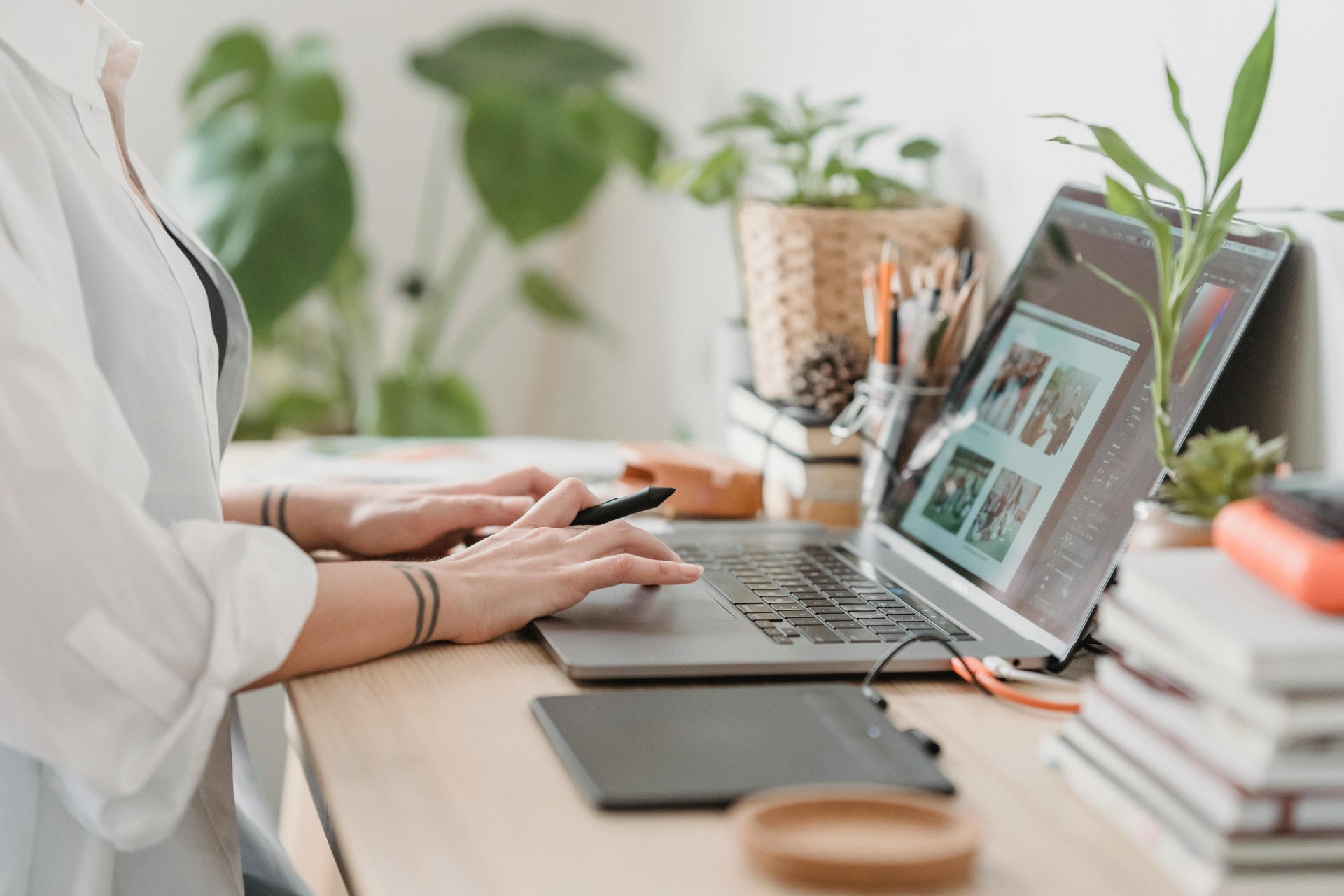 Printed documents and images on desk